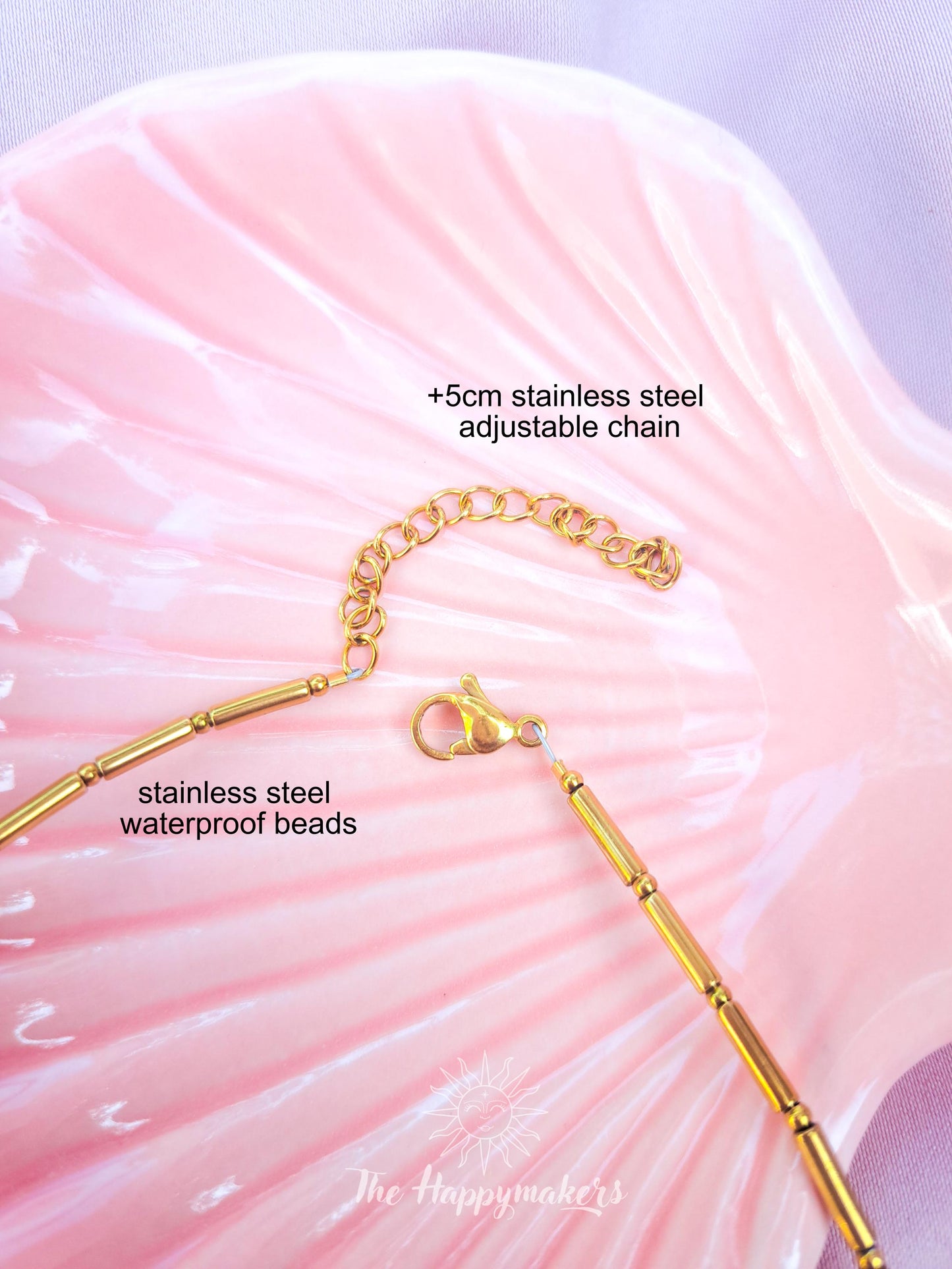 Ketting verstelbaar door 5cm verlengstukje, kralen van stainless steel en waterproof