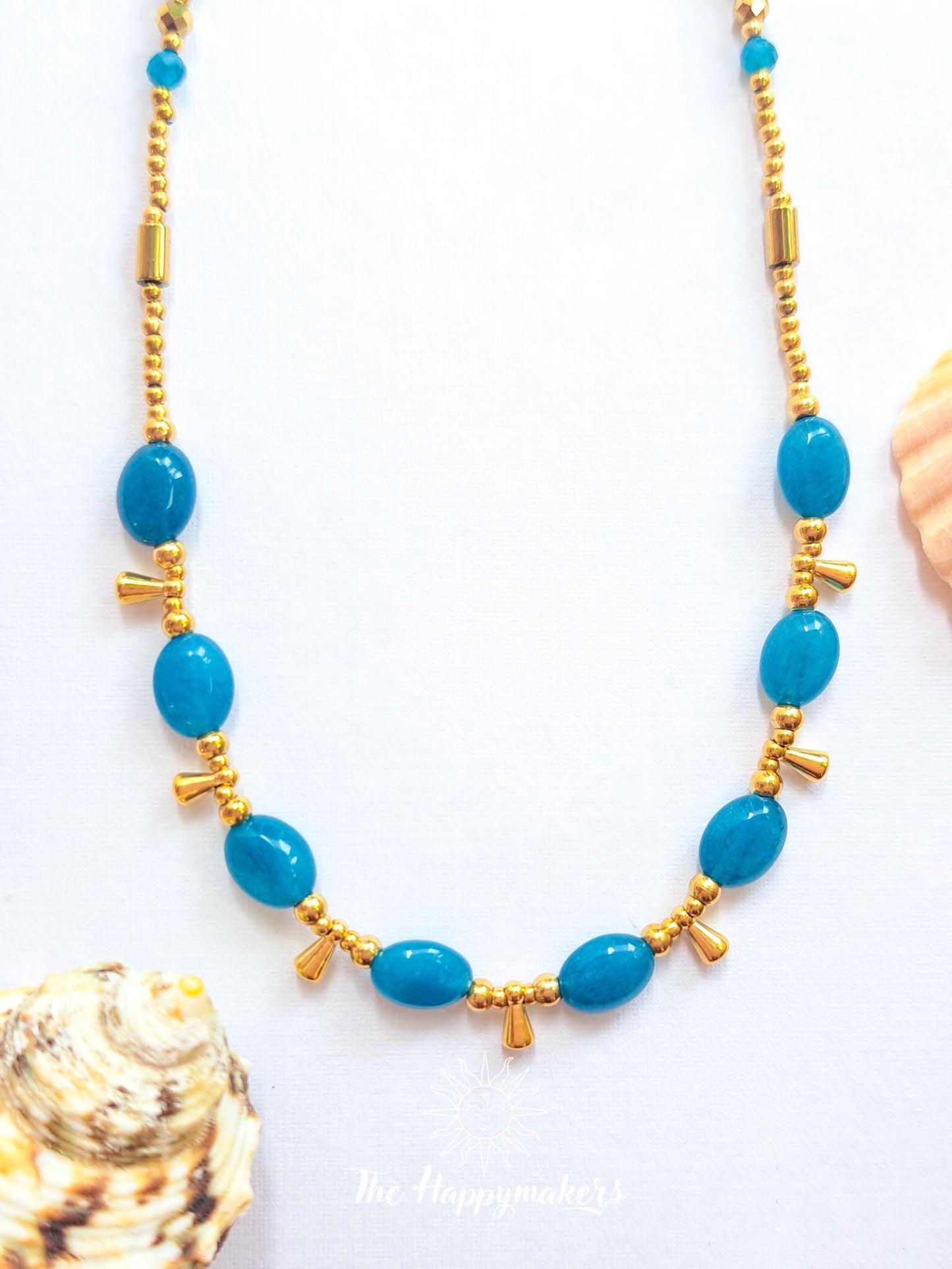 Kralen ketting boho met edelsteen, apatiet, stainless steel, waterproof, handgemaakt, zelfvertrouwen, geschenk met betekenis