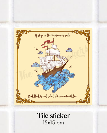 Happy tile sticker ☀ a ship in the harbour