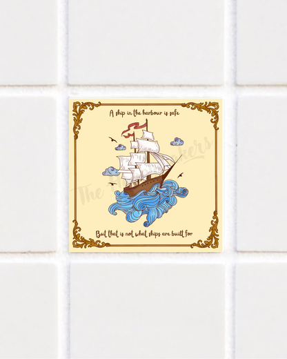 Happy tile sticker ☀ a ship in the harbour