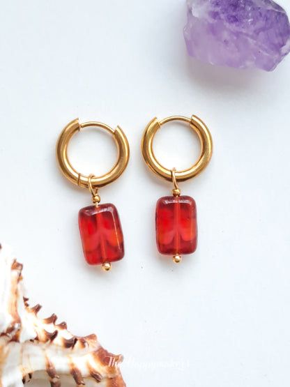 Oorbellen glaskralen rood