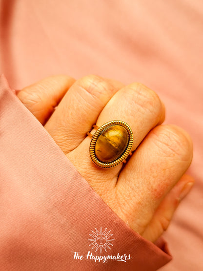 Ring stainless steel ☀ oval tiger eye