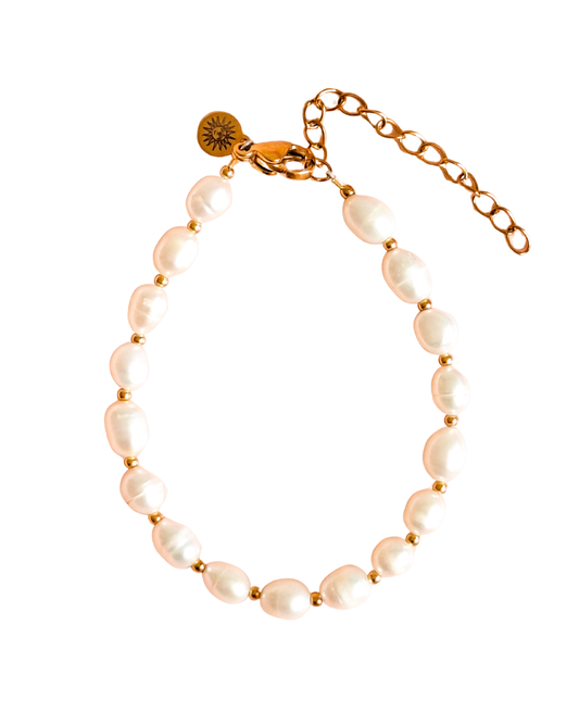 Boho beach bracelet golden big pearl