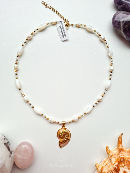 One of a kind white shell charm necklace