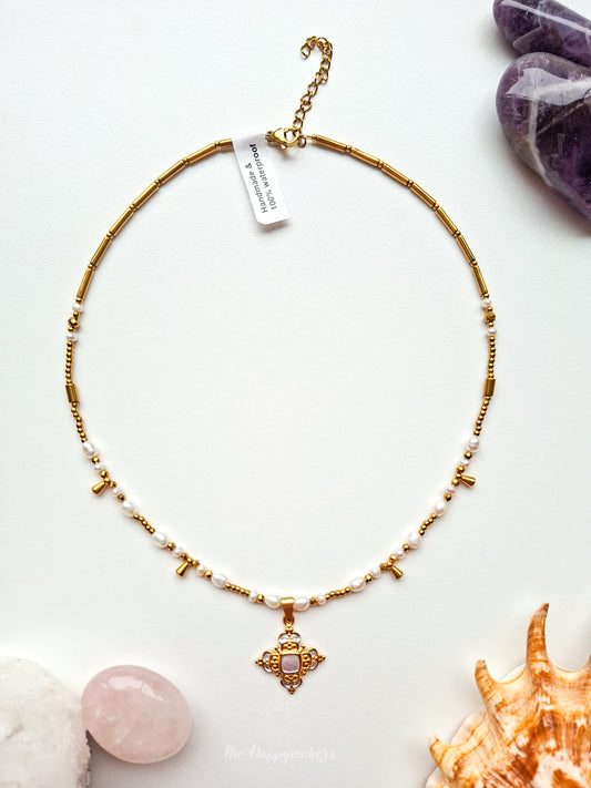 One of a kind white boho charm necklace