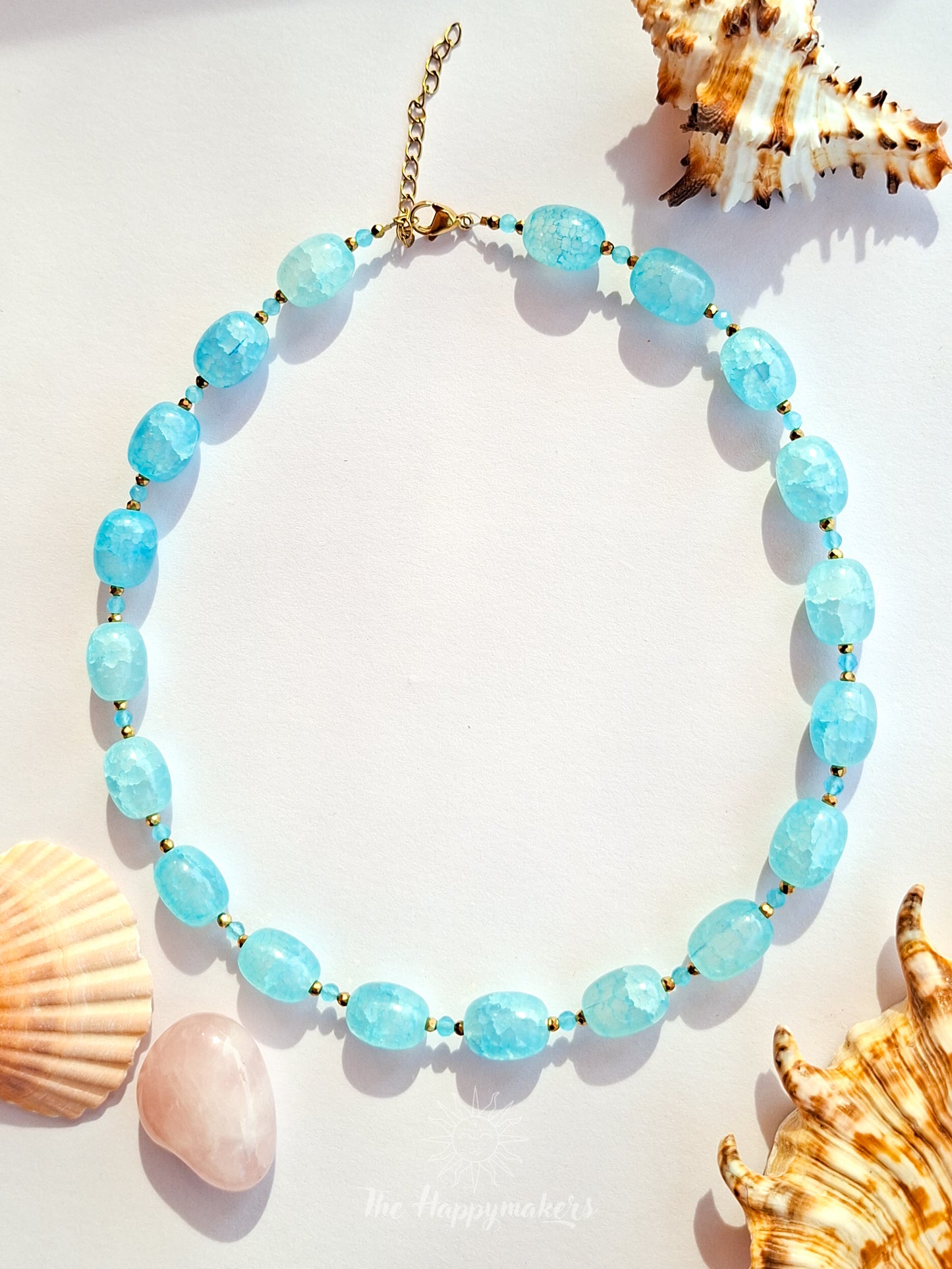 One of a kind sea blue glass bead necklace