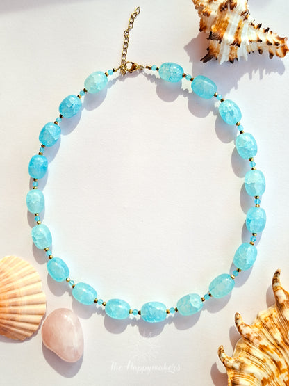 One of a kind sea blue glass bead necklace