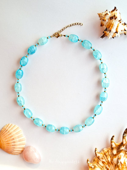 One of a kind sea blue glass bead necklace