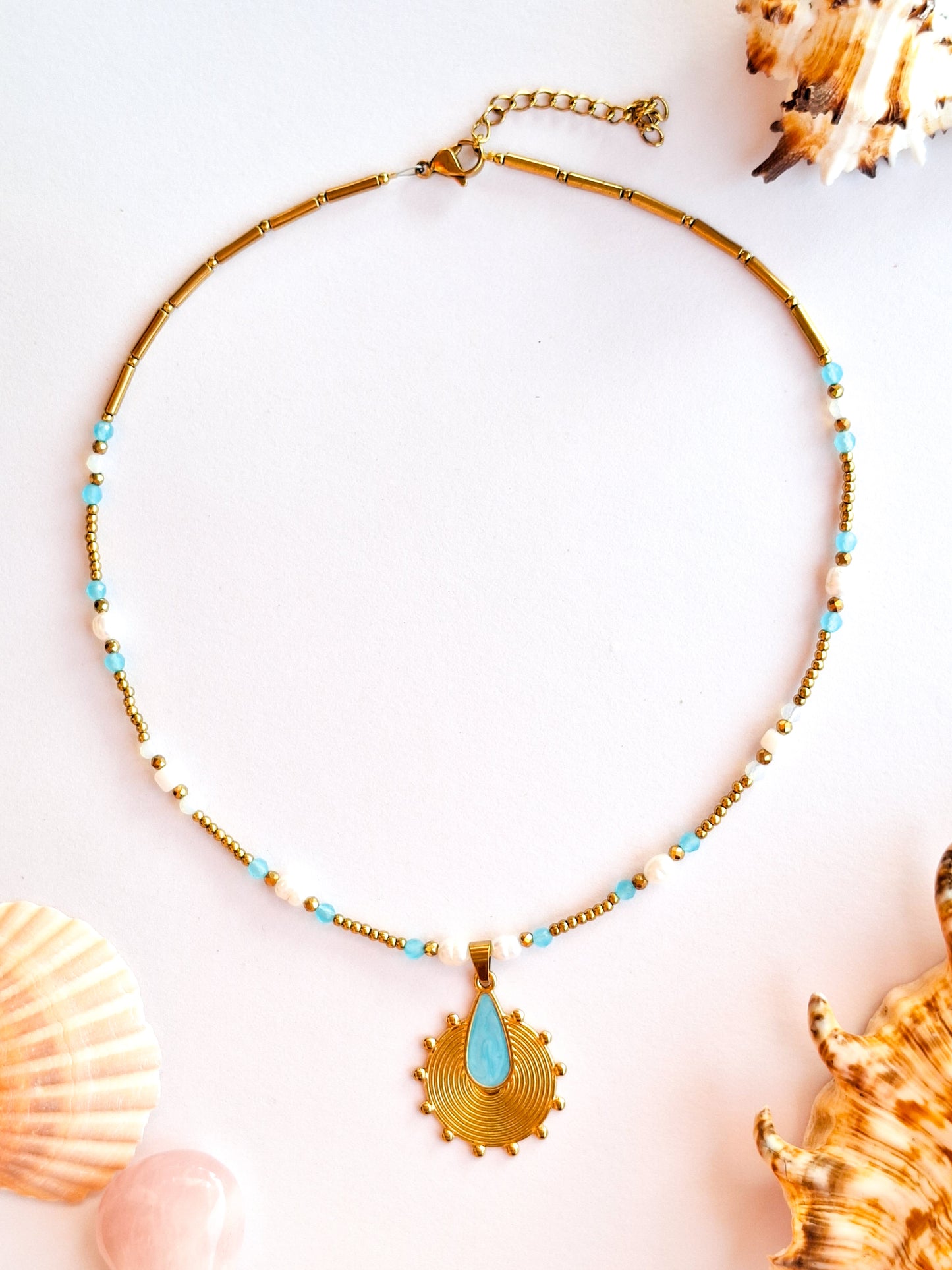 Blue boho charm necklace