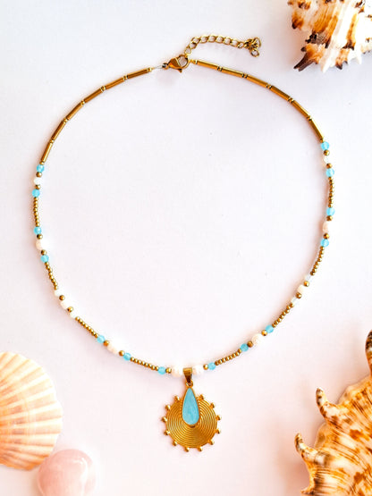 Blue boho charm necklace