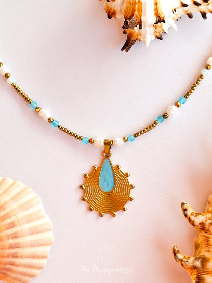 Blue boho charm necklace