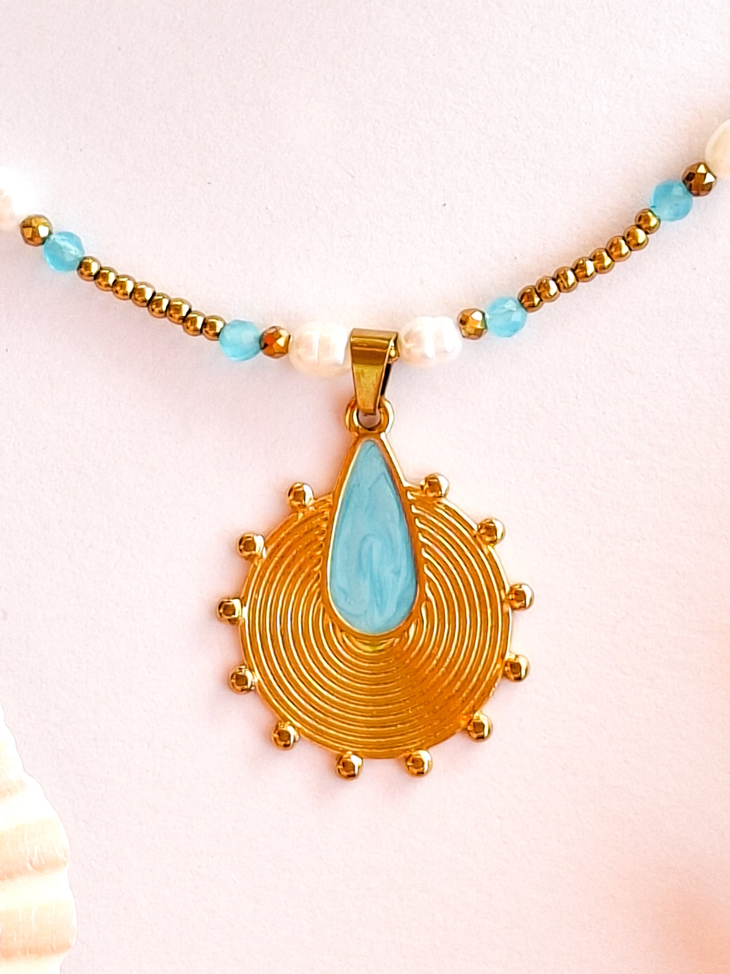 Blue boho charm necklace