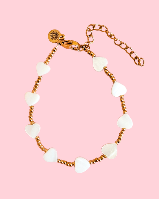 Boho beach bracelet little white hearts