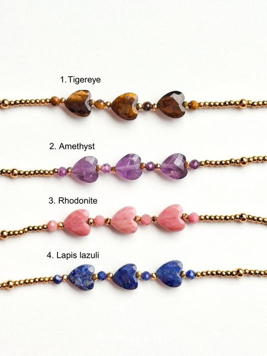 Armband edelsteen, verschillende soorten edelsteen, handgemaakt, boho, stainless steel, 100% waterproof, goudkleurig (kopie)