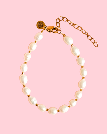 Boho beach bracelet golden big pearl