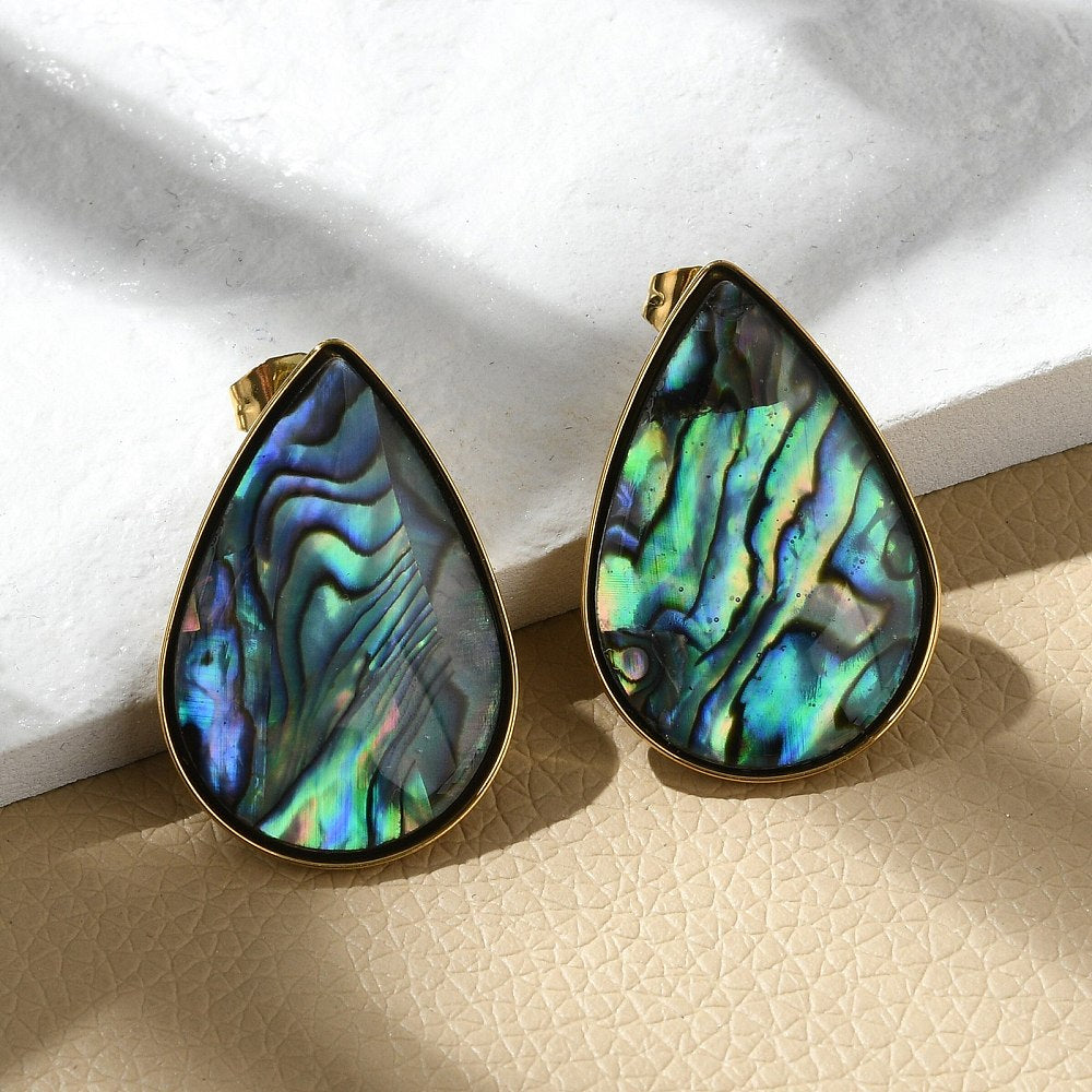 Studs stainless steel & abalone, boho beach