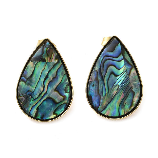 Studs stainless steel & abalone, boho beach
