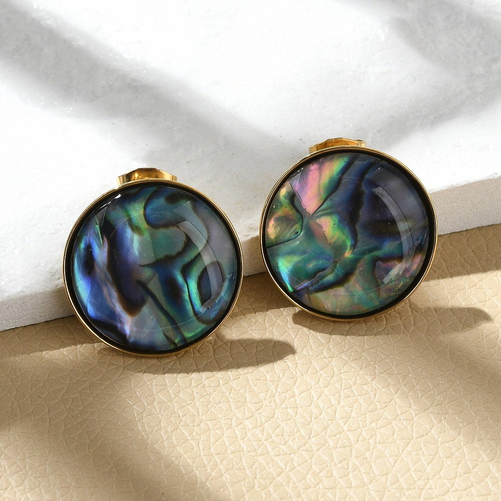 Studs stainless steel & abalone, boho beach