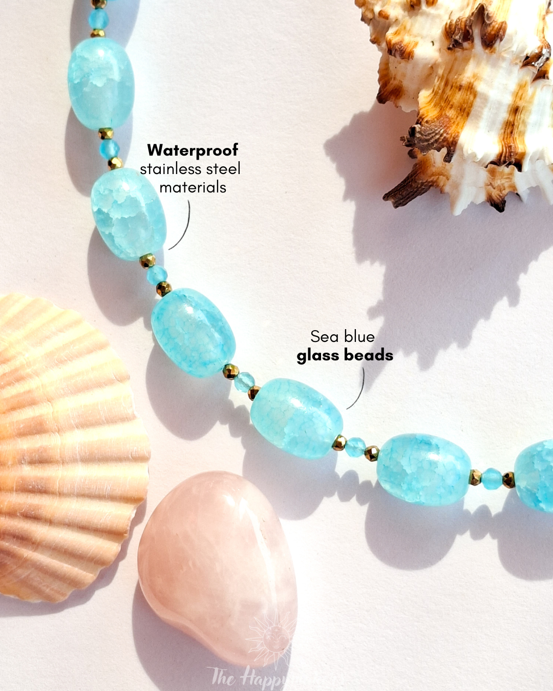 One of a kind sea blue glass bead necklace