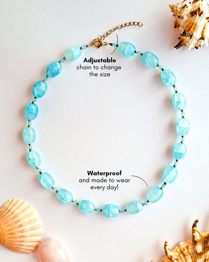 One of a kind sea blue glass bead necklace
