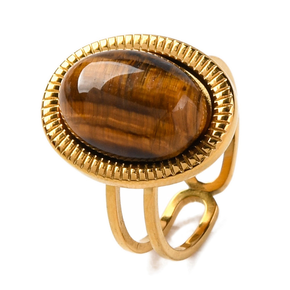 Ring stainless steel ☀ oval tiger eye