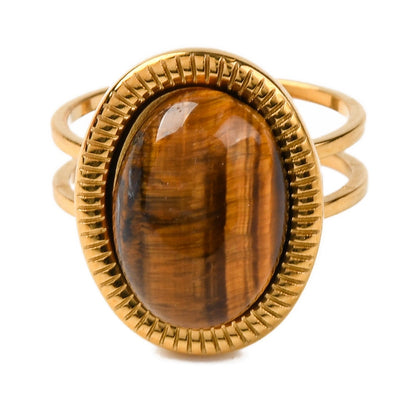 Ring stainless steel ☀ oval tiger eye
