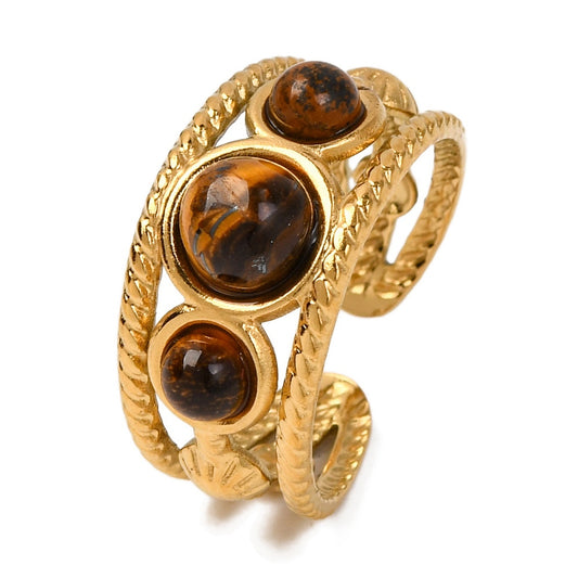 Ring stainless steel ☀ rounds tiger eye