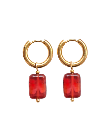 Earring hoops red glass beads