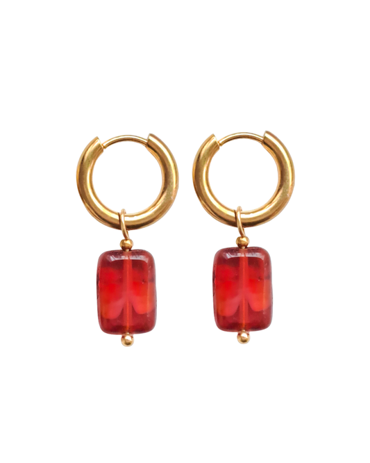 Earring hoops red glass beads