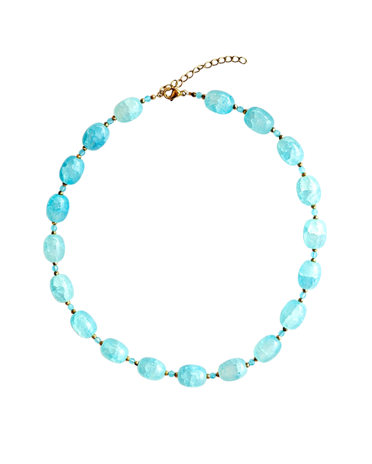 Blue sea glass bead necklace