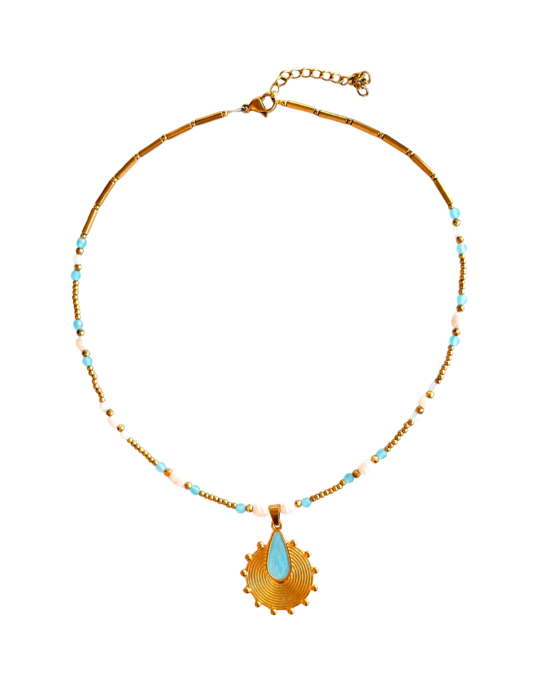 Blue boho charm necklace