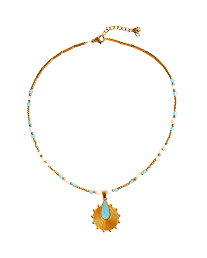 Blue boho charm necklace