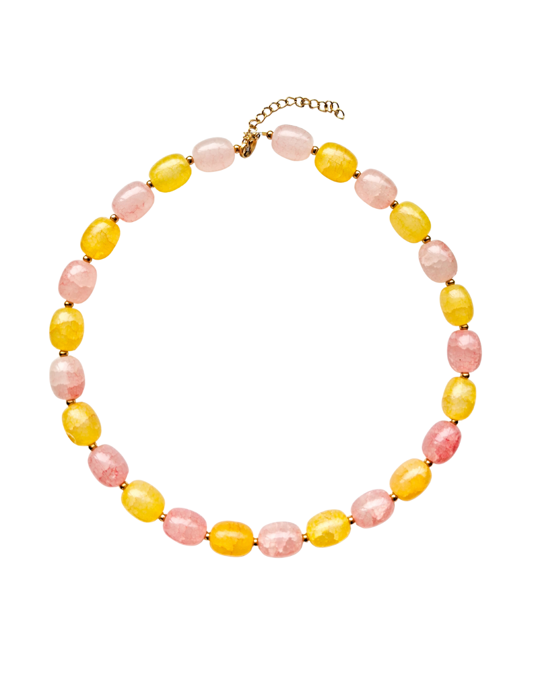 Glass bead necklace pink & yellow
