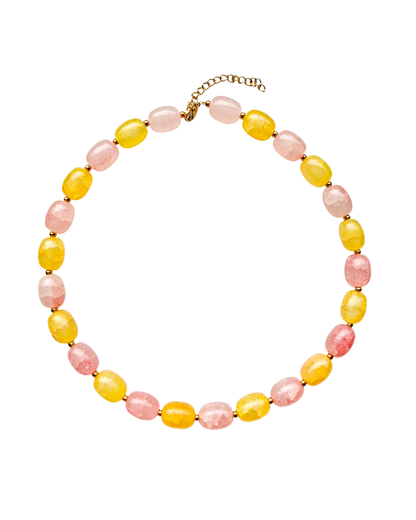 Glass bead necklace pink & yellow
