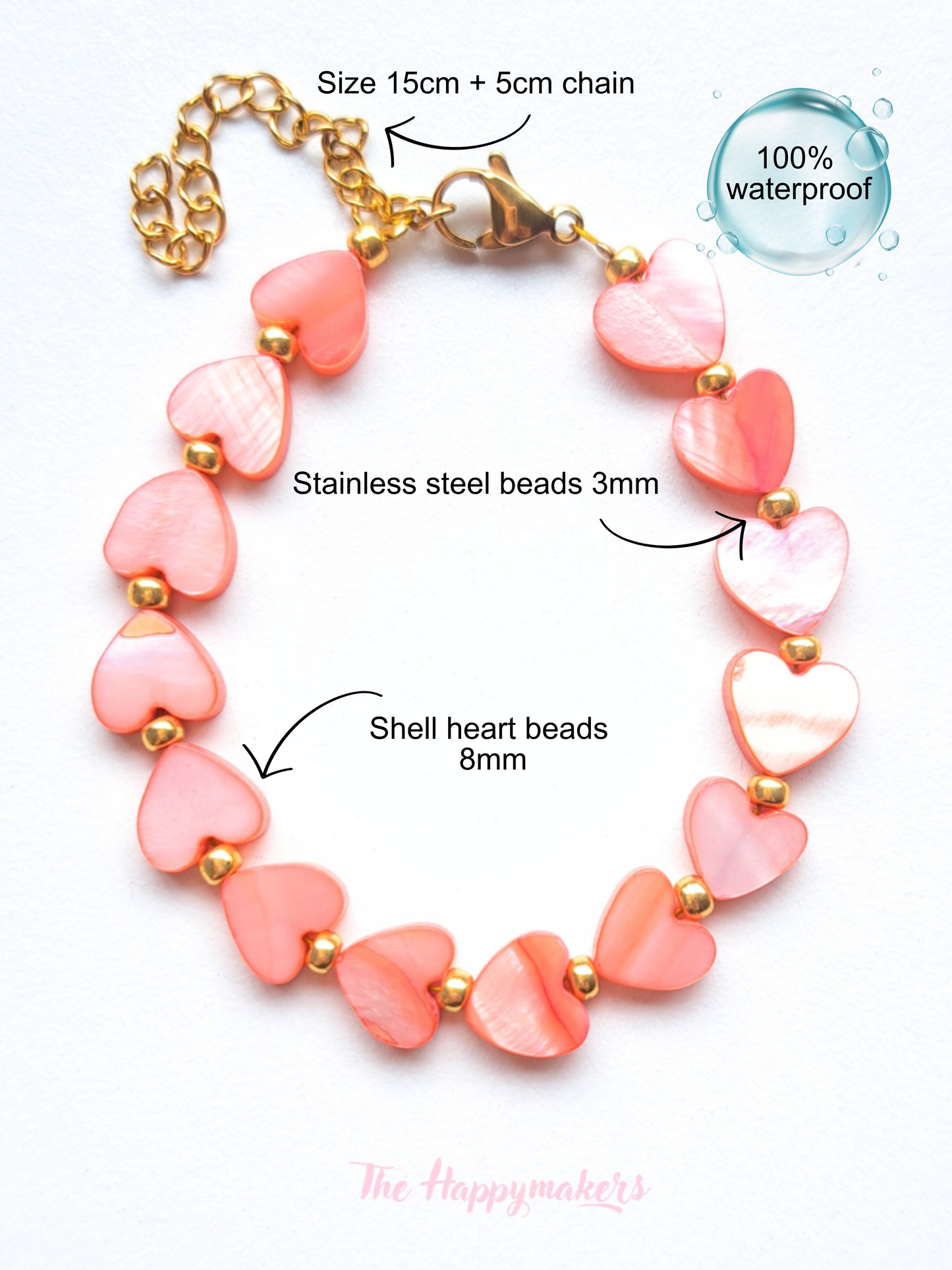 Armband schelphartjes 8mm