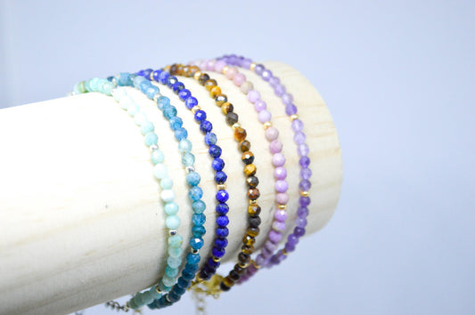 Armband edelsteen, verschillende soorten edelsteen, handgemaakt, boho, stainless steel, 100% waterproof, lapis lazuli, amethist, tijgeroog