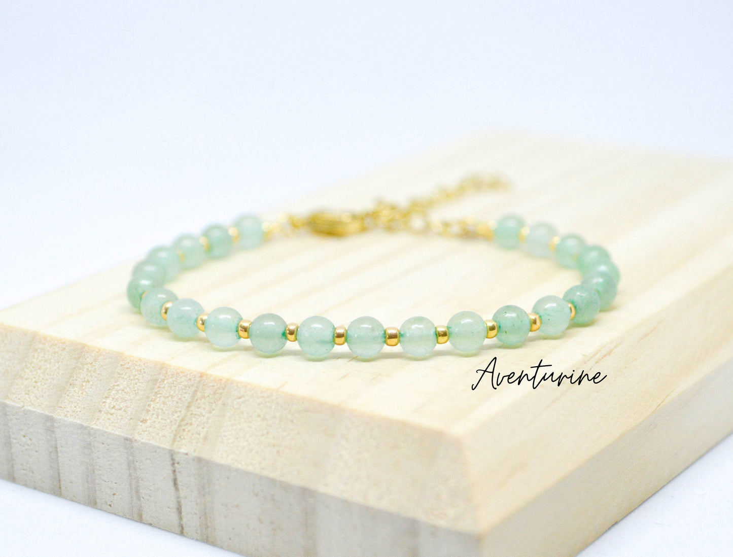 Kralen armband boho stainless steel, handgemaakt, 100% waterproof, goud, aventurijn edelsteen, 4mm kralen