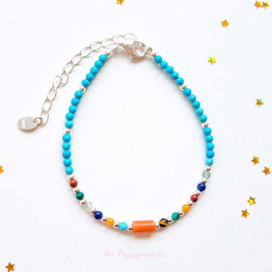 Kralen armband boho 925 sterling zilver, handgemaakt, 100% waterproof, turkoois, bescherming
