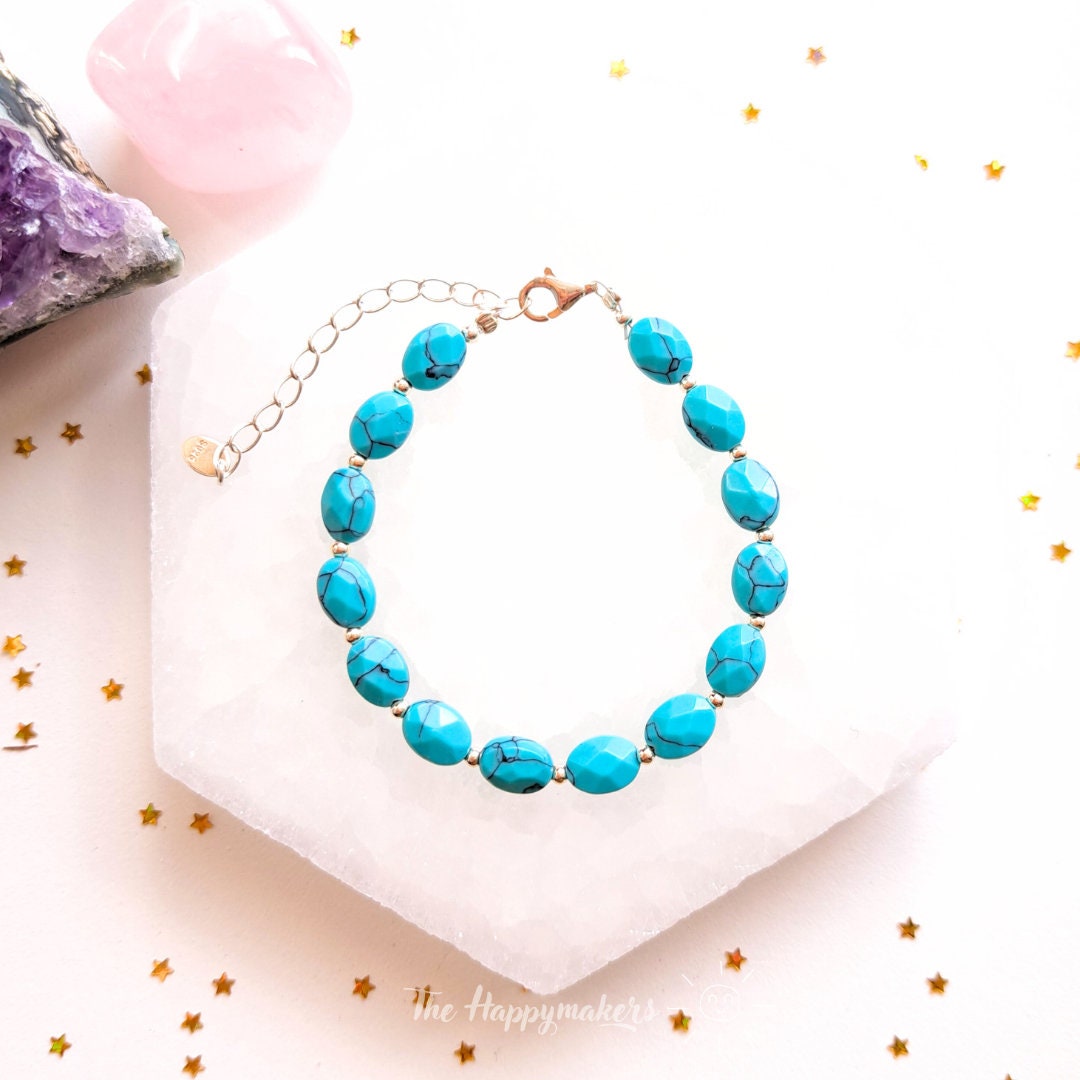 Kralen armband boho 925 sterling zilver, handgemaakt, 100% waterproof, turkoois, bescherming