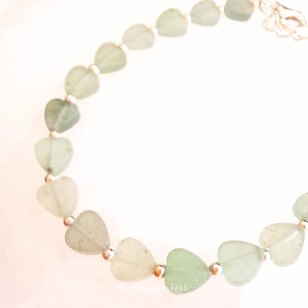 Kralen armband boho 925 sterling zilver, handgemaakt, 100% waterproof, aventurijn, hartjes, persoonlijke ontwikkeling