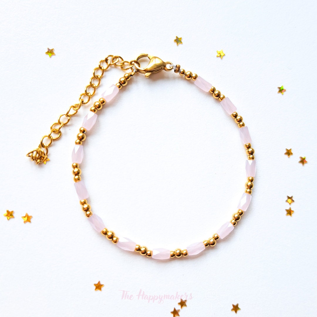 Handmade bracelet ''pink miyuki stones'' stainless steel gold