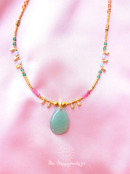 Kralen ketting boho met edelsteen, stainless steel, waterproof, handgemaakt, aventurijn