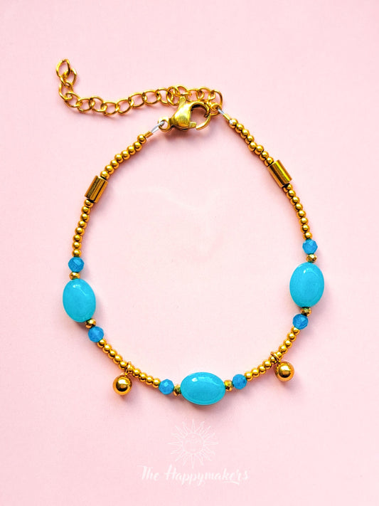 Armband edelsteen, verschillende soorten edelsteen, handgemaakt, boho, stainless steel, 100% waterproof, goudkleurig
