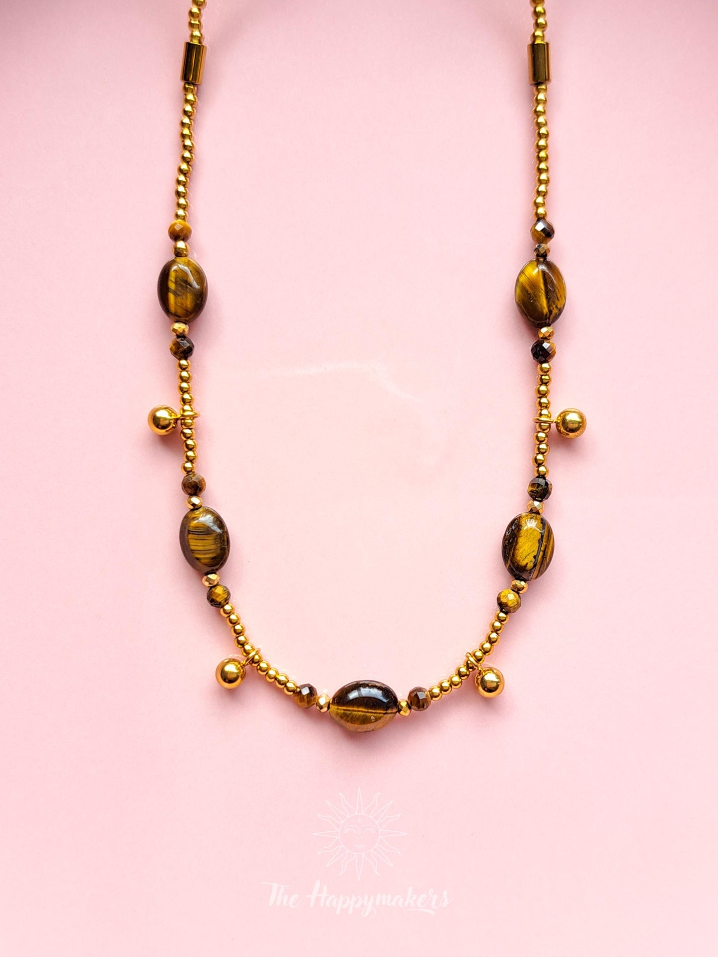 Ketting edelsteen, verschillende soorten edelsteen, handgemaakt, boho, stainless steel, 100% waterproof, goudkleurig