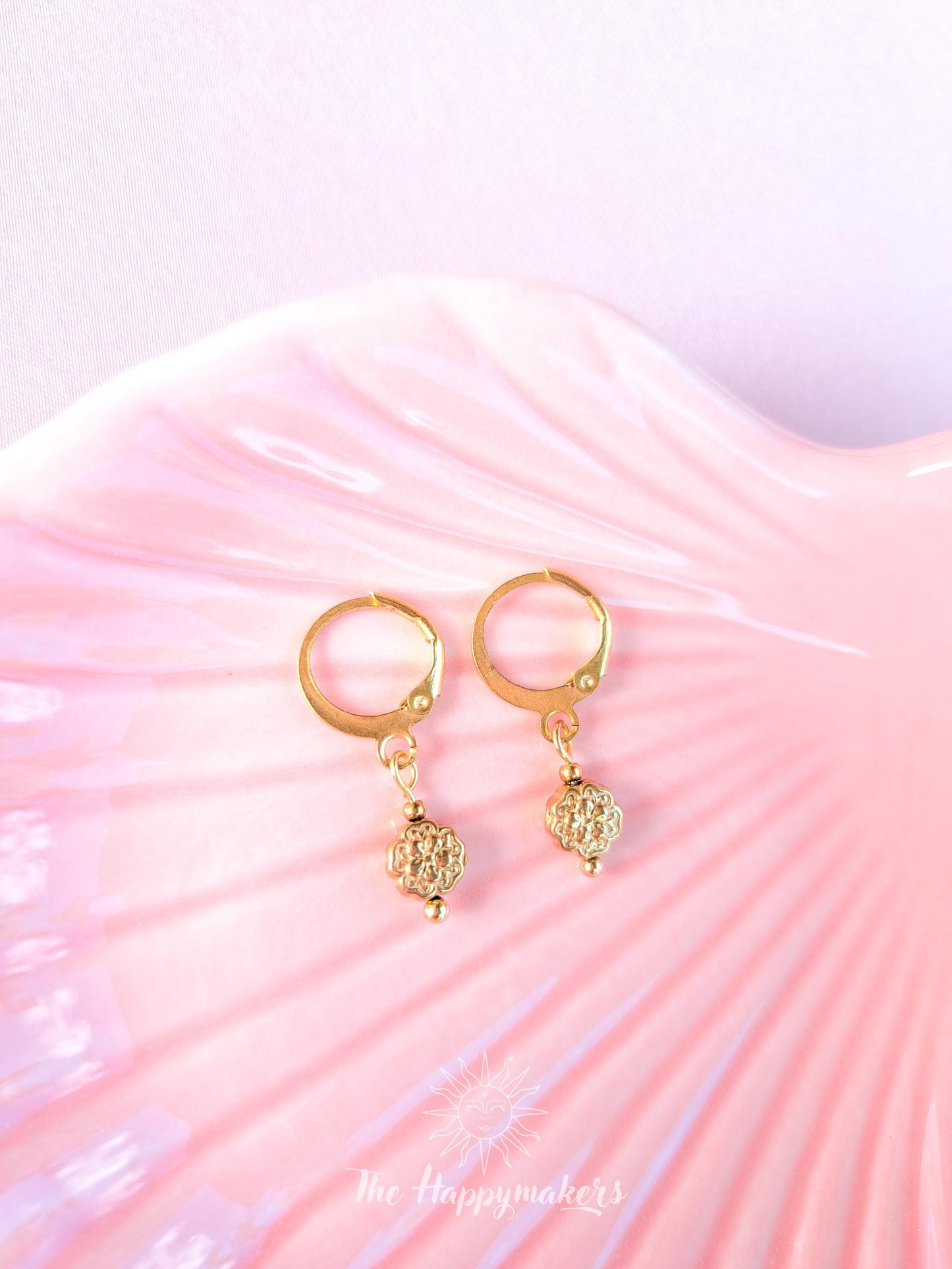 Oorbellen stainless steel, bedeloorbellen, 100% waterproof, boho, goud ''flower''