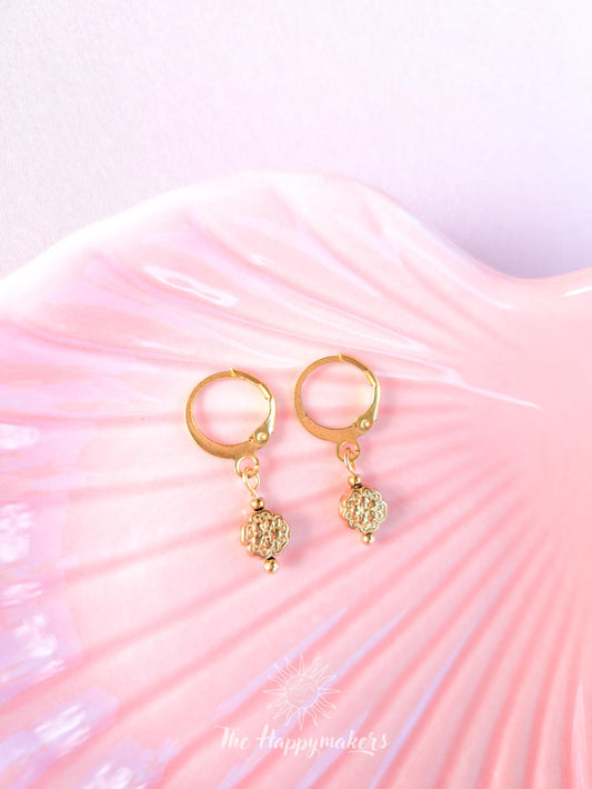 Oorbellen stainless steel, bedeloorbellen, 100% waterproof, boho, goud ''flower''