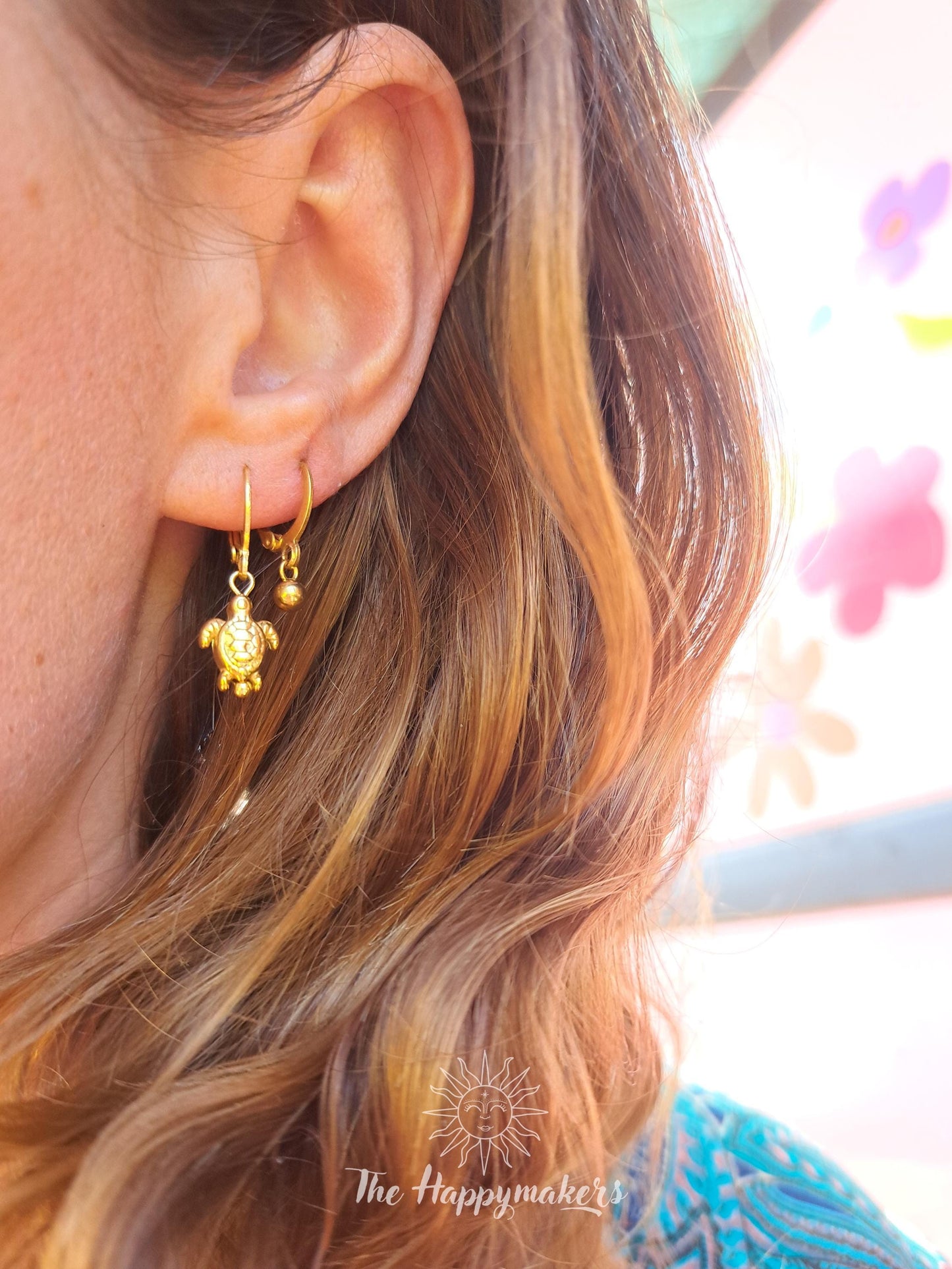 Oorbellen stainless steel, bedeloorbellen, 100% waterproof, boho, goud ''little ball''