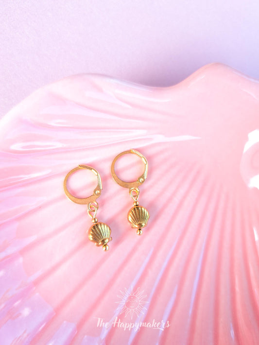 Oorbellen stainless steel, bedeloorbellen, 100% waterproof, boho, goud ''shell''