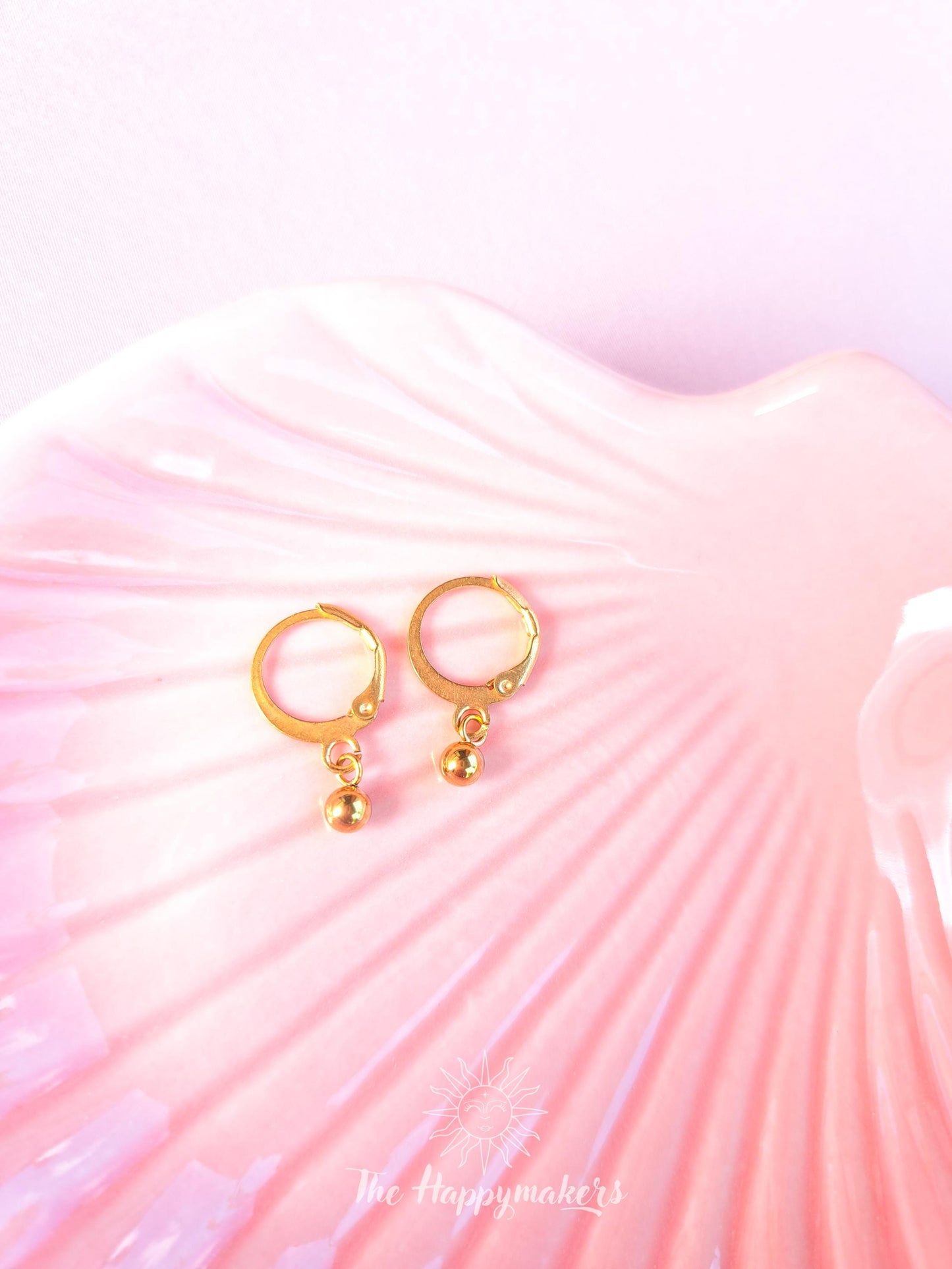 Oorbellen stainless steel, bedeloorbellen, 100% waterproof, boho, goud ''little ball''