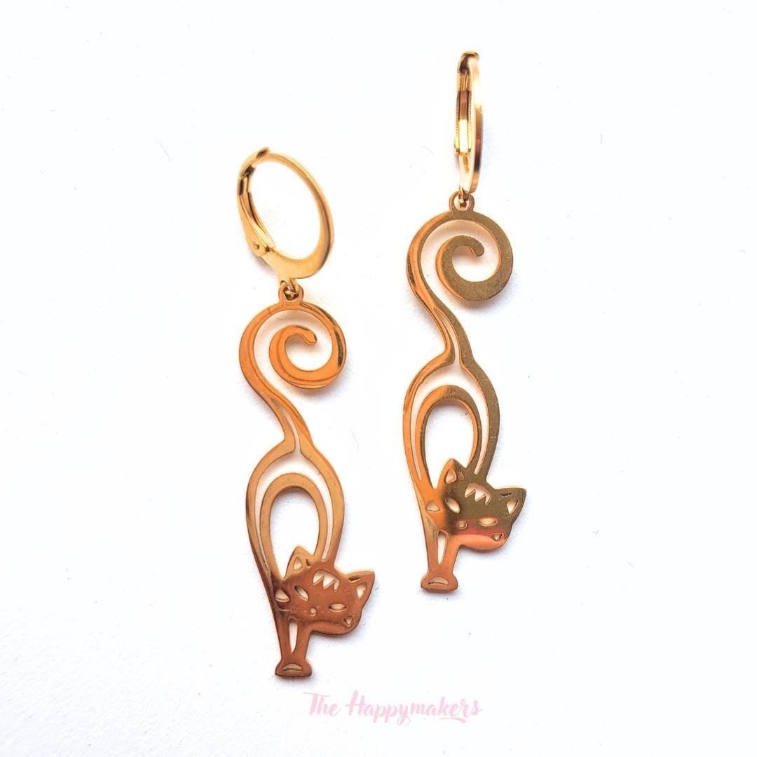 Oorbellen stainless steel, boho, bedeloorbellen, statement oorbellen, cats, goud of zilver